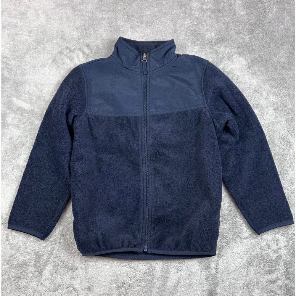 The Children’s Place Boys S 5/6 Navy Blue Full Zip Fleece Jacket Nylon Panel